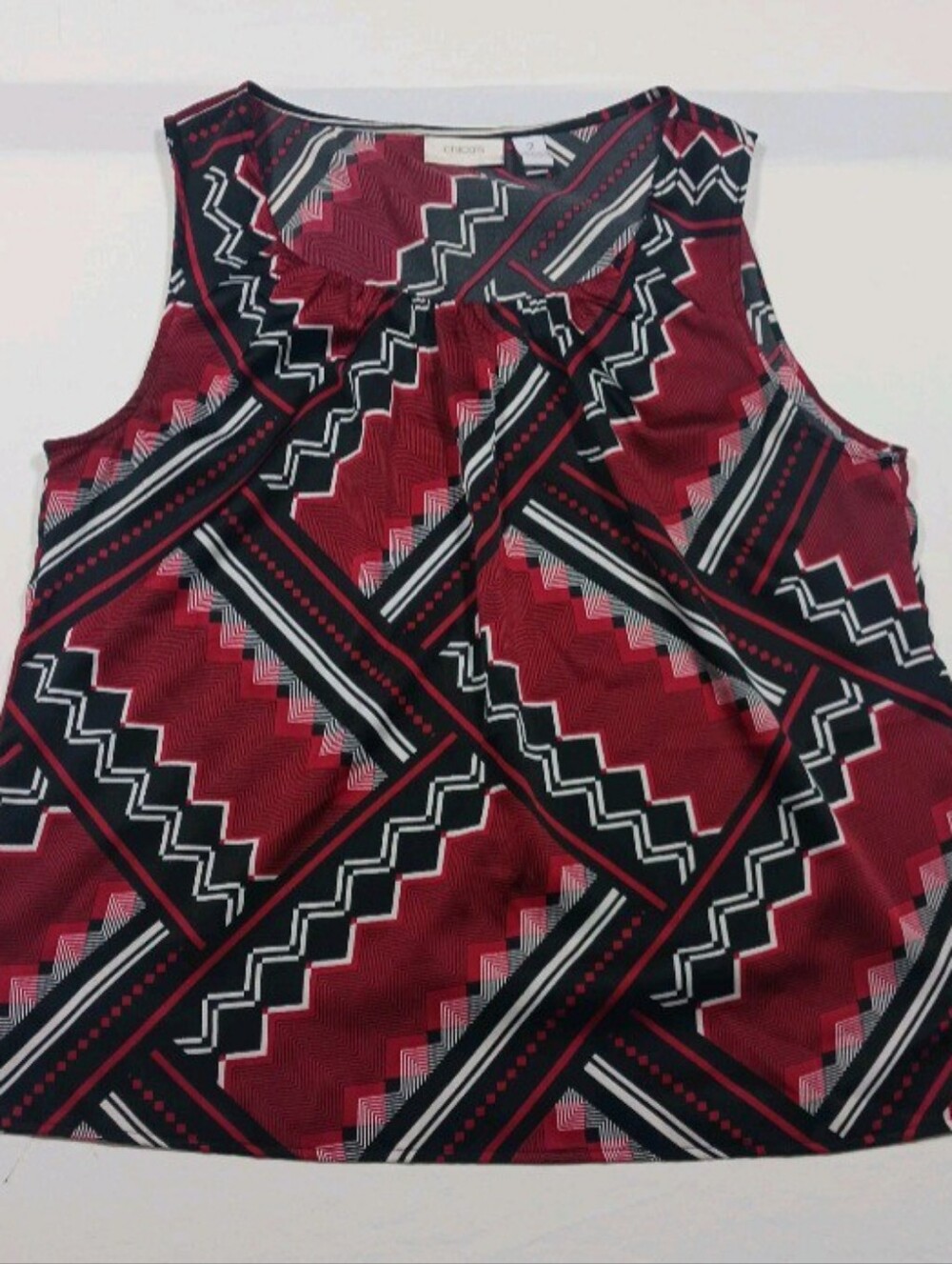 Chico's Women's Size 2 (Women's L/12) Red,Black, White Geometric Tank Top